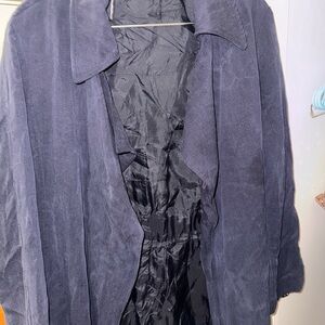 Classic Women's Suede Trench Jacket - Navy